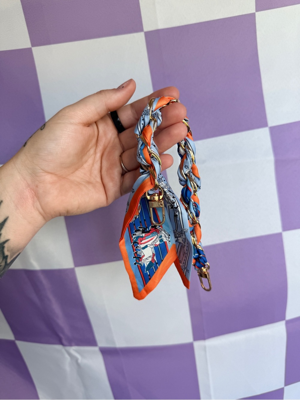 Orange and Blue Braided Scarf Strap - Women's Accessory